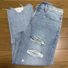 レディース ダメージデニム クラッシュ加工 ペイント加工 カットオフ S