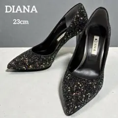 【美品】ダイアナ グリッターパンプス ブラック ポインテッドトゥ 23cm