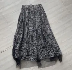 チュール付きレオパード柄ロングスカート  フレアスカート　ブラック　しまむら