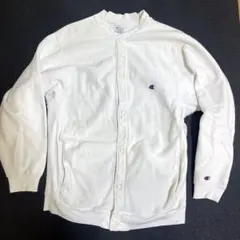 90s アメリカ製　白 リバースウィーブ 刺繍タグ スナップカーディガン