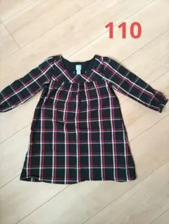 ベビーギャップ　110 チェック柄長袖ワンピース