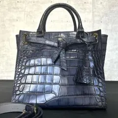 【未使用級】A.D.M.J クロコ型押し ネイビー ゴールド金具 2WAYバッグ