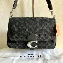 現行 コーチ ショルダーバッグ タビー シグネチャー デニム 本革 CG094