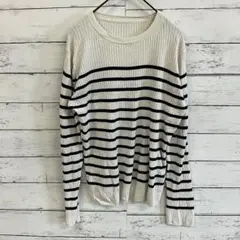 【無印良品】✨(M)トップス ニット 長袖 コットン シルク 白黒 ボーダー