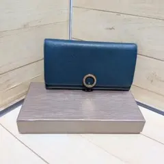 【美品】BVLGARI ブルガリ 長財布 かぶせ蓋 レザー ネイビー×ブルーのサムネイル