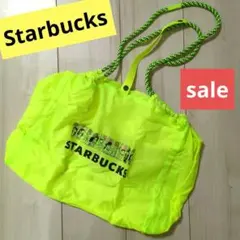 大人気！スターバックス　エコバッグ　ショルダー　グリーン　蛍光色　軽量