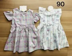 【新品】ベビー 女の子 かわいい ワンピース 2枚 ストライプ チェック 90㎝のサムネイル