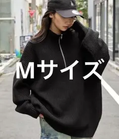ハーフジップ 畦編み ビッグシルエットプルオーバーニットのサムネイル