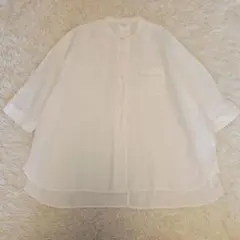 美品　yuni ワイドシルエット　リネン　バンドカラー　ドルマンスリーブシャツのサムネイル