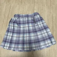 【しまむら】紫と水色　チェック柄　プリーツスカート　160cm チャーム付き
