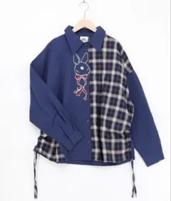スカラー　161673：チェックorストライプ 総柄アシメパッチワークシャツ スカラー scolar 161673 チェックorストライプ 総柄アシメパッチワーク