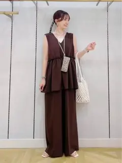 ローリーズファーム　ペプラムキャミサロペ　ベージュチェック ローリーズファーム ペプラムキャミサロペ ベージュチェック - メルカリ