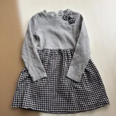 ミキハウス　グレー チェック柄 長袖ワンピース 110