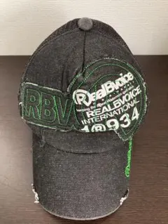 RealBvoice メッシュキャップ ブラック×グリーン 刺繍ロゴ
