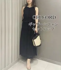 CELFORD ギャザーシフォンセットアップ ホワイト - メルカリ
