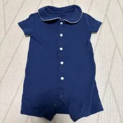 【美品】ユニクロ　フライスショートオール　前開き　半袖　サイズ60 ネイビー