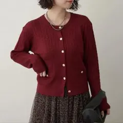 【新品未使用】ケーブル金釦カーディガン　ボルドー　ナイスクラップ　RMAF