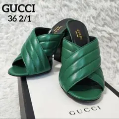 GUCCI　レザーサンダル　グリーン　太ヒール　サイズ36 2/1