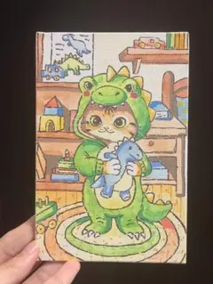 手描きアート キャンバスパネル作品 <きょーりゅー> 152×102mm