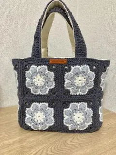 ハンドメイド　アフリカンフラワー　かぎ針編みトートバッグ　コットン毛糸