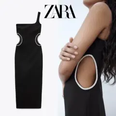 ZARA アシンメトリー カットアウトワンピース ラインストーン M キラキラ