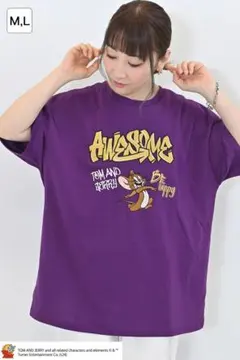 トムとジェリー総刺繍半袖TEE Tシャツ　レディース　L オーバーサイズ　紫のサムネイル
