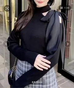 INGNI ワンショルシアーリボンニット ブラック フリー