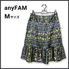 【良品】エニィファム フレアスカート 花柄 フラワープリント 膝丈 ネイビーのサムネイル