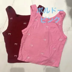 SHEIN リボン タンクトップ タンク ノースリーブ ピンク ボルドー