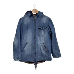 デニムブルー フード付きジャケット 裏地ボア カジュアル 冬