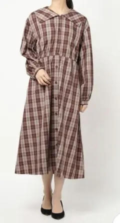 エヘカソポ チェック柄セーラー衿ワンピース