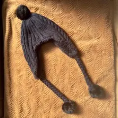 UNIQLO ユニクロ ケーブル編み ニット帽 耳あて付 ブラック 黒 ポンポン