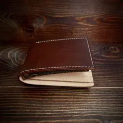 S53 本革　コードバン　ヌメ革　二つ折り　財布　YKKファスナー　ミドル　茶