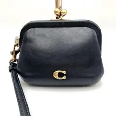 希少 コーチ キスロック がま口 コインケース ブラック レザー ゴールド