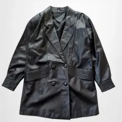 牛革コート レザーロングジャケット 黒 肩パット ヴィンテージ 本革
