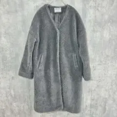✨良品✨ アンビー F ノーカラーボアコート ロング シンプル お洒落 グレーのサムネイル