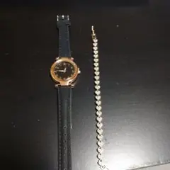 レディース 時計 黒文字盤 ローズゴールド