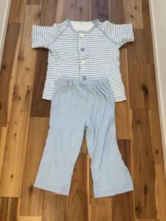 無印良品　ベビー キッズ パジャマ ルームウェア 上下セット ボーダー柄 水色