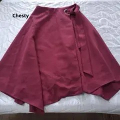 チェスティ Chesty フレアスカート ラップ風デザイン ワインレッド 1