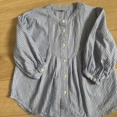 petit main 青と白のストライプ長袖シャツ 110cm