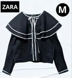 ❤美品❤ZARAザラ フリルブラウス ビックカラー コットン100%大人可愛いM