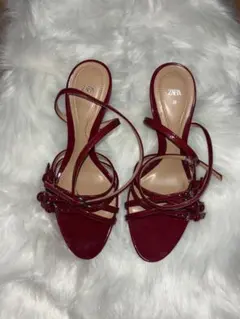 ZARA パテントレザー風 ミュール ボルドー 35のサムネイル