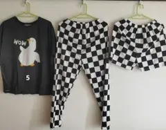 アヒル柄Tシャツとチェック柄パンツの3点セットのサムネイル