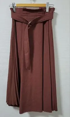 ロングスカートプリーツラップスカートあずき色ブラウン系