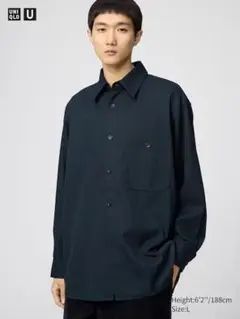 UNIQLO U ツイルワークオーバーサイズシャツ L NAVYのサムネイル