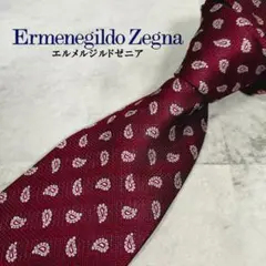 ★エルメネジルドゼニア ★ ネクタイ ワインレッド系 パターン柄 美品