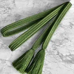 絹 帯締め☆平組 柳色(抹茶・緑)単色 上品 シンプル 組紐