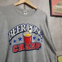 US古着 BEER PONG CHAMP プリントTシャツ グレー XLのサムネイル