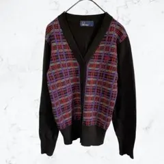 14070 【希少】フレッドペリー ニットカーディガン S アーガイル ロゴ刺繍