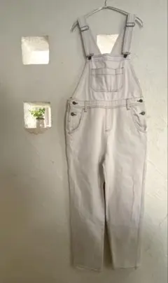 ホワイトデニム　オーバーオール　Mサイズ　白